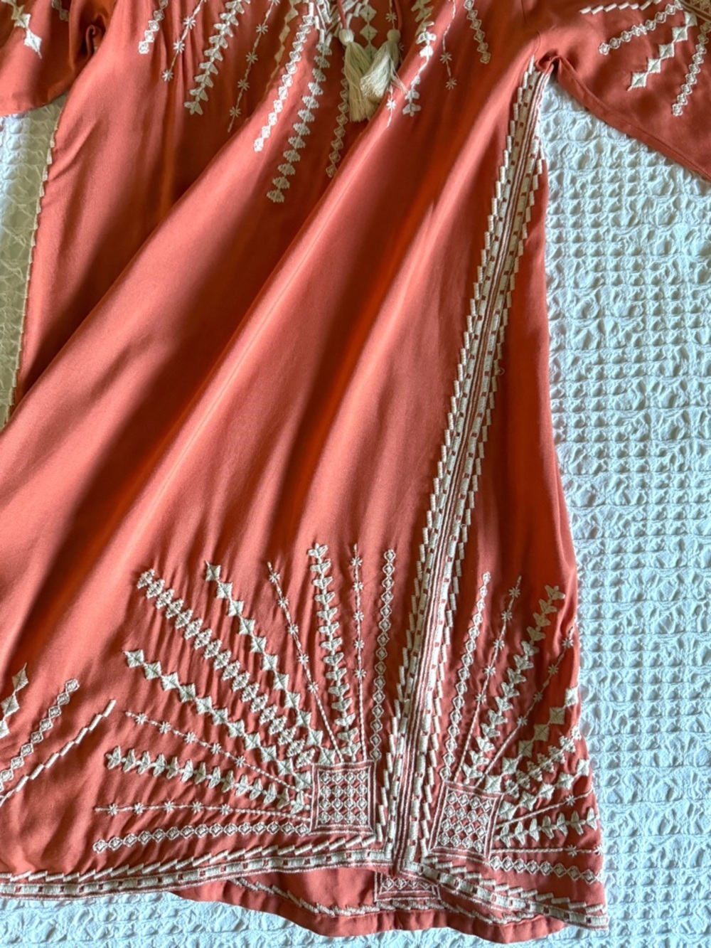 Tolani Kezia Peach Embroidered Boho Dress NWT 3/4 Sleeve V-Neck Women’s Medium - Picture 13 of 13